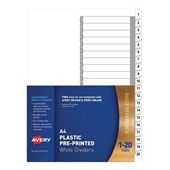 Avery Dividers 1 to 20 Tab PP A4 White