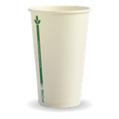 BioPak Single Wall Cup 12oz 80mm White with Green Pk50 Sold as Each 20 in a Carton