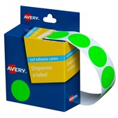 Avery Dispenser Dot Stickers 24mm Fluro Green 350 Pack Sold as Each 5 in a Box