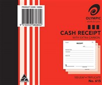 Olympic 615 Cash Receipt Triplicate Book Red Sold as Each 10 in a Pack
