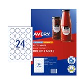 Avery L7147 Labels Round 24UP Glossy White 10 Pack
