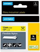 Dymo Rhino Flexible Nylon Black on Yellow 12mm Each
