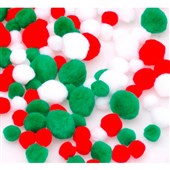 Jasart Pom Poms  Xmas Glitter Colours Assorted Sizes