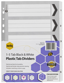Marbig Indices  Dividers 15 Tab Reinforced A4 Black