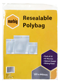 Marbig Resealable Polybags 305Mmx440Mm Writing Panel Pack 25