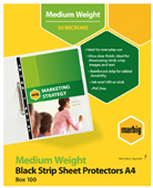 Marbig Sheet Protectors Medium Weight A4 Black Strip 100Box