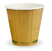 BioPak BioCup Wall Cup Double 8oz Kraft with Green Stripe 50 Pack Sold as Each 20 in a Carton