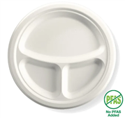 BioPak BioCane Plates Round 3 Compartment 10inch White 500 Carton