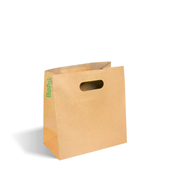 BioPak 270x145x280mm Small Die Cut Handle Kraft Paper Bags Carton 250